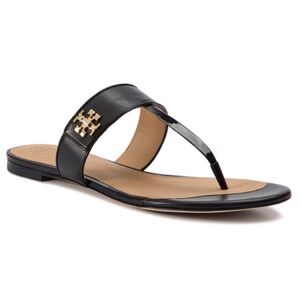 Tory Burch Black Leather Thong Sandal with Gold Logo. No original box ordust bag